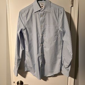 JOSEPH ABBOUD Button down pocketed shirt. Blue/ white stripes. 14.5 neck; 32/33